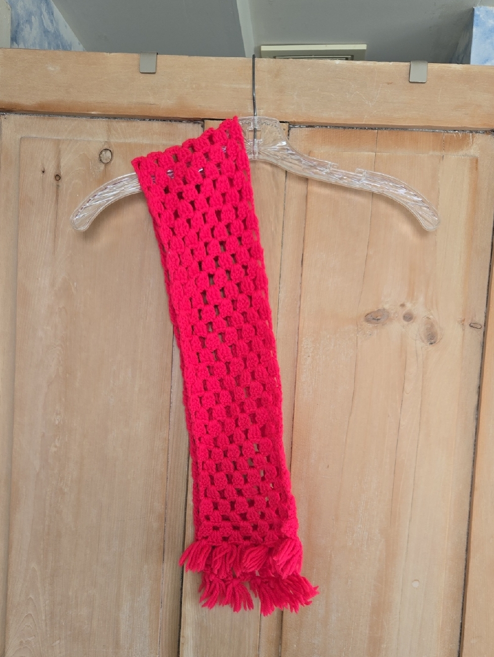 Kids Bright Red Crocheted Scarf - Handmade
